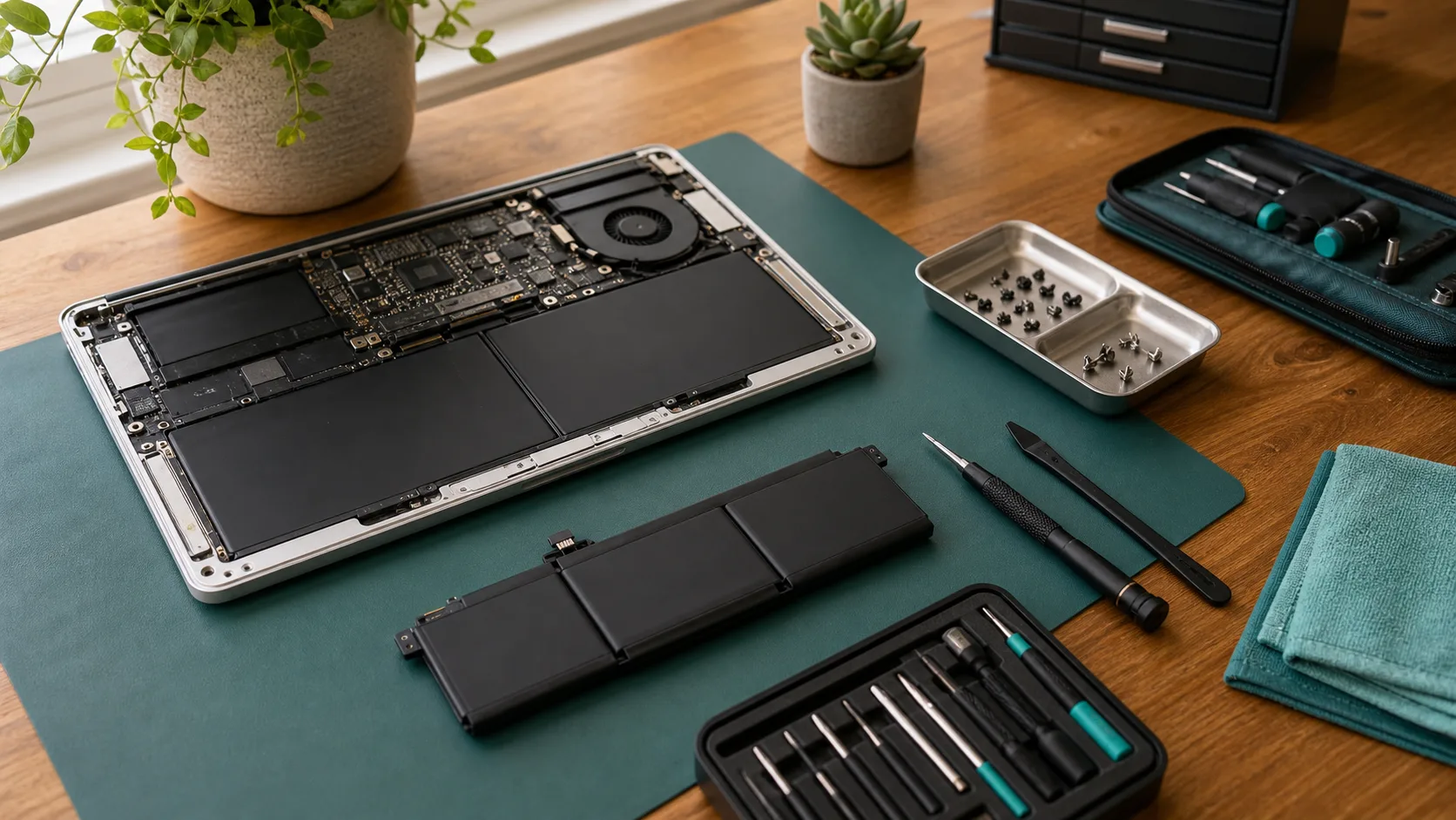 Ordinateur portable ouvert pour le remplacement de la batterie